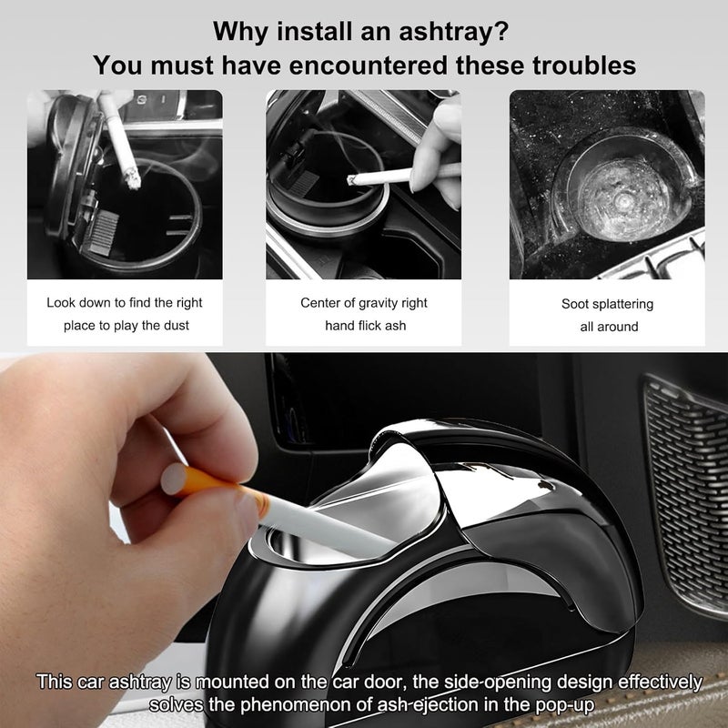 Wevdn Car Ashtray with Lid, Portable Smokeless Car Door Cigarette Ashtray with LED Light, Windproof Automotive Ash Tray for Most Car Home Office Outdoor Use, Car Accessories (Black) - Image 4